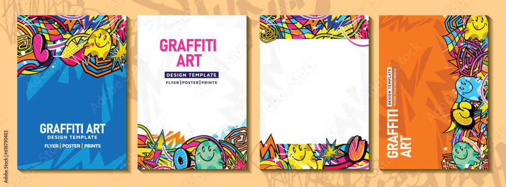 Modern doodle graffiti art poster or flyer template with colorful design. Hand-drawn abstract graffiti illustration vector in street art theme