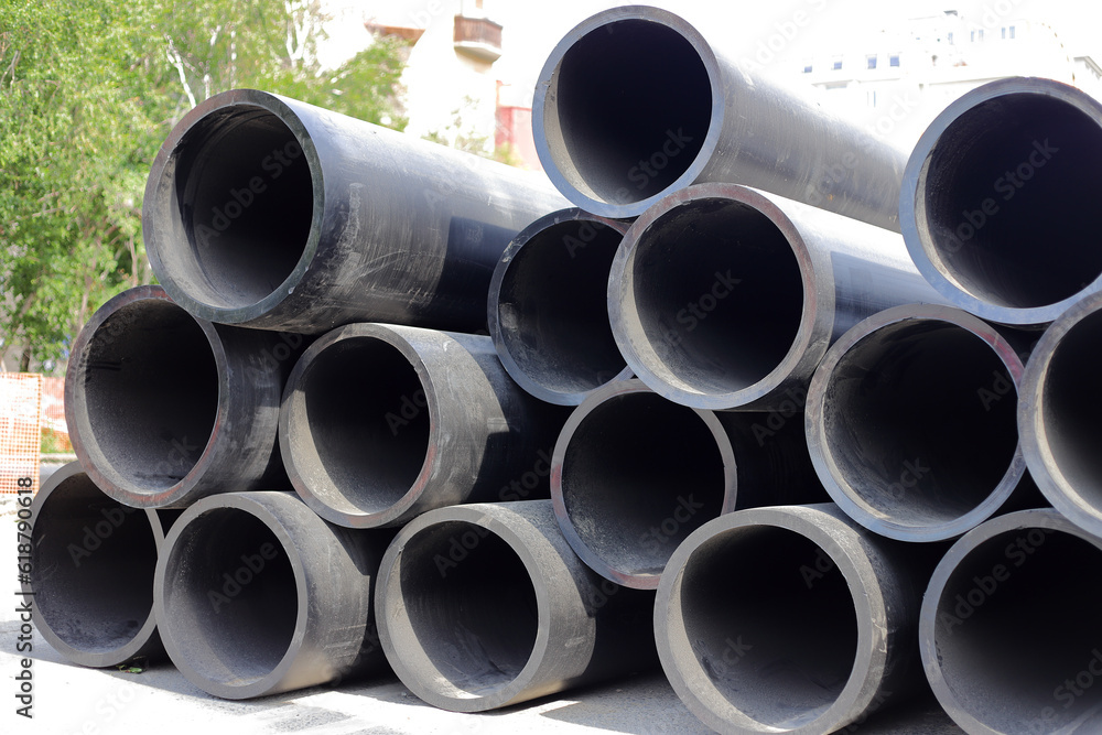 Black pipes pile for water or construction supplies Black pipes pile for water or construction supplies