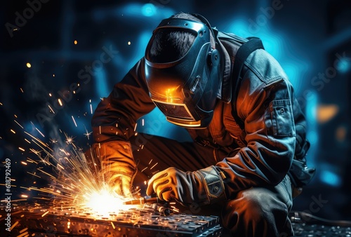 Worker is welding on a dark background.  © Photo And Art Panda