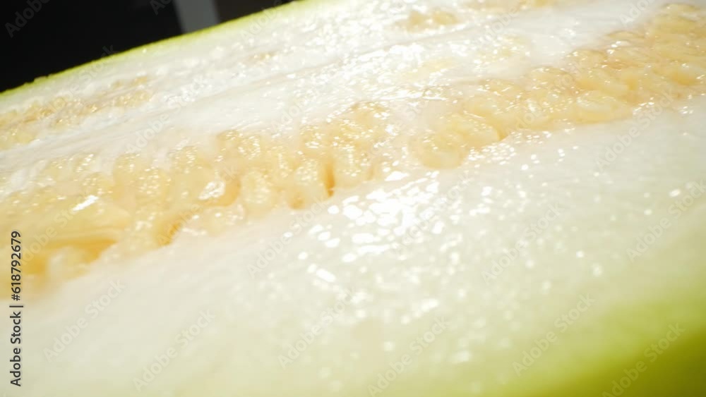 Half Wax Gourd macro video showcases the intricate details of this