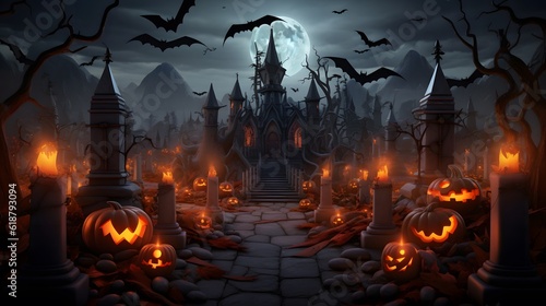 Pumpkins In Graveyard In The Spooky Night