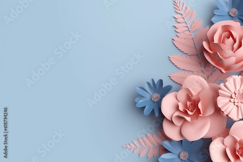 Top view of 3d paper flowers and leaves background © Brijesh