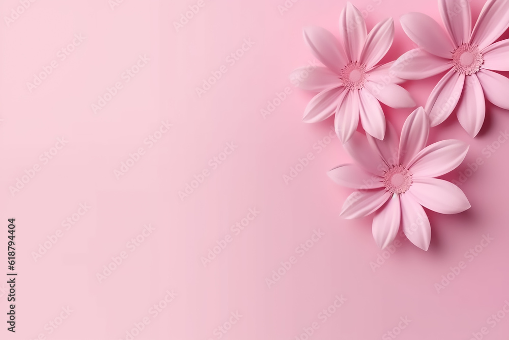 Top view of 3d paper flowers and leaves background