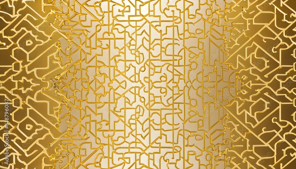 Fototapeta premium Geometric golden Arabic golden line pattern wallpaper , background derived a ‘jigsaw’ puzzle design. AI Generated