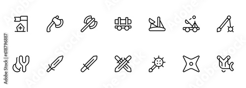 antique weapon icon. Sword, Shield, knight, vector illustration. linear Editable Stroke. Line, Solid, Flat Line, thin style and Suitable for Web Page, Mobile App, UI, UX design.