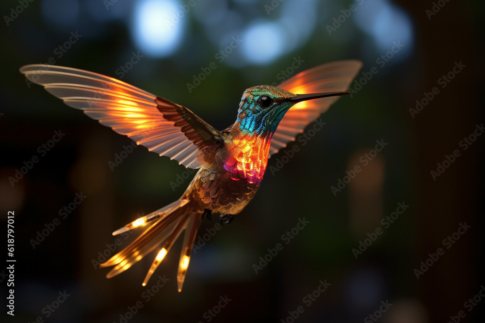 Obraz premium Hummingbird, Flying, Light, Colorful, Wings, Elegance, Graceful