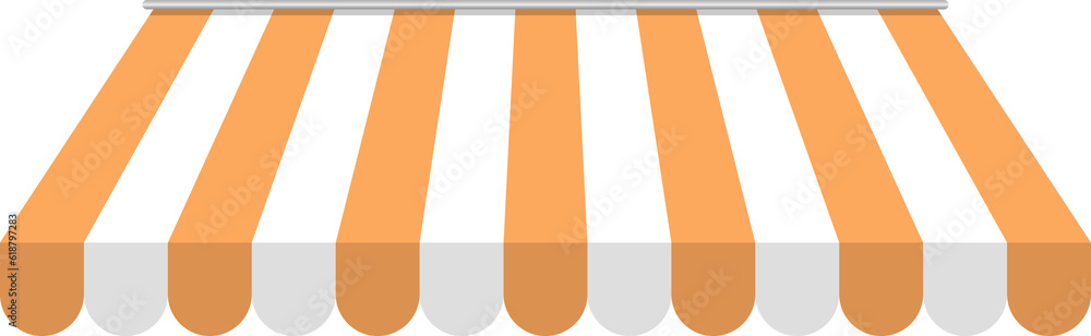 Orange and white striped awning canopy for shop, cafe and street restaurant, png isolated on transparent background. - obrazy, fototapety, plakaty 