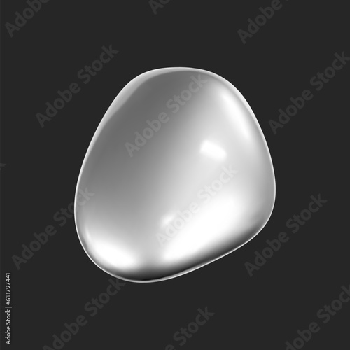 3d chrome liquid shape, metallic fluid bubble isolated on black background. Render of 3d abstract, futuristic metal blob with gradient chrome reflection effect. 3d vector geometric illustration