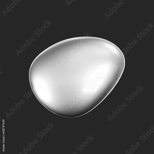 3d chrome liquid shape, metallic fluid bubble isolated on black background. Render of 3d abstract, futuristic metal blob with gradient chrome reflection effect. 3d vector geometric illustration