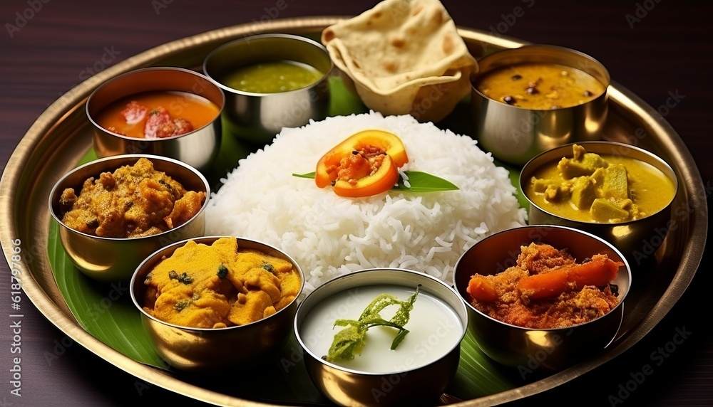 Traditional Bengali cuisine and food meal thali of West Bengal, India