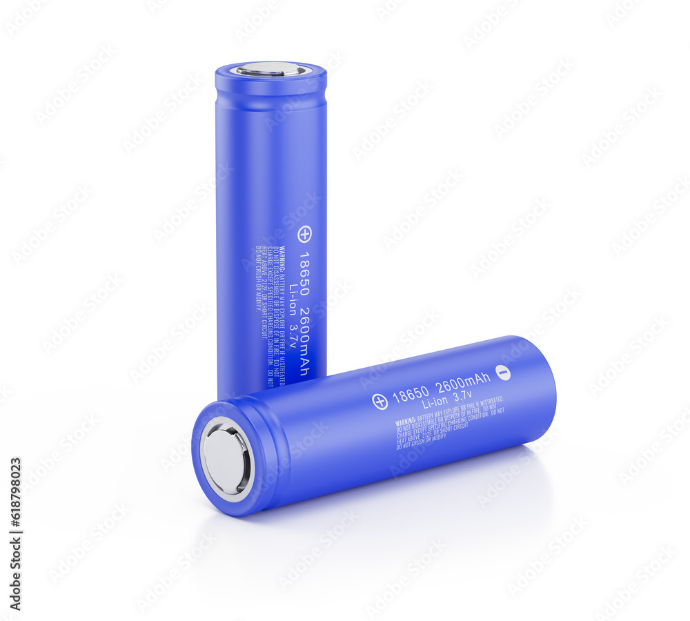 Rechargeable lithium ion batteries - li-ion cell batteries type 18650 isolated on white Rechargeable lithium ion batteries - li-ion cell batteries type 18650 isolated on white