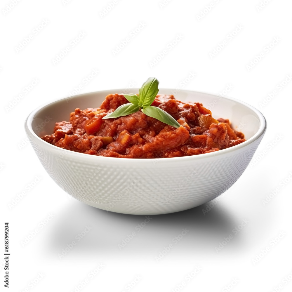 Bolognese sauce in white bowl, side view, isolated, Transparent Bolognese sauce in white bowl, side view, isolated, Transparent