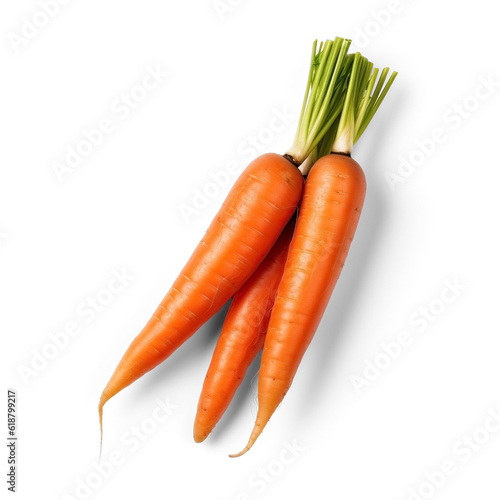 Fresh carrots, top view, isolated on transparent