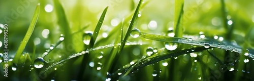 Photo An illustration of fresh grass and sparkling morning dew in warm sunlight, with a shallow focus, capturing the beauty of outdoor nature