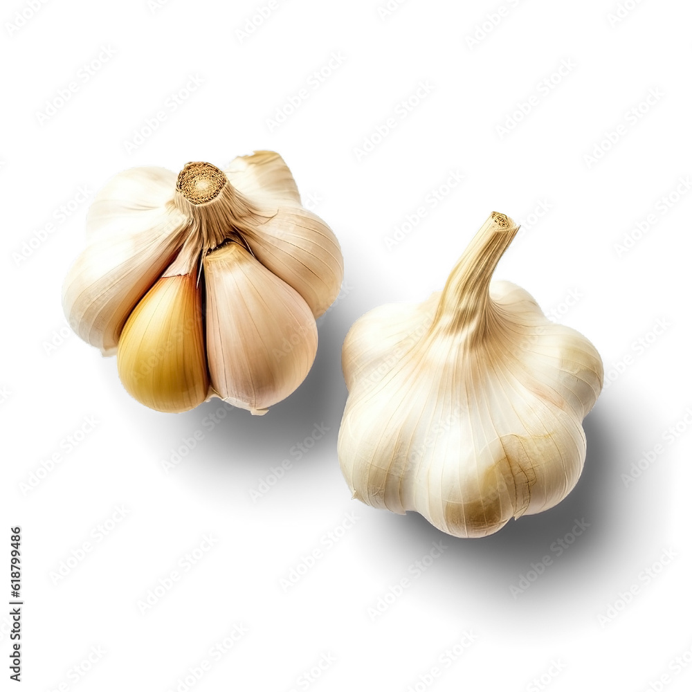 Obraz premium Garlic, isolated on Transparent, top view,