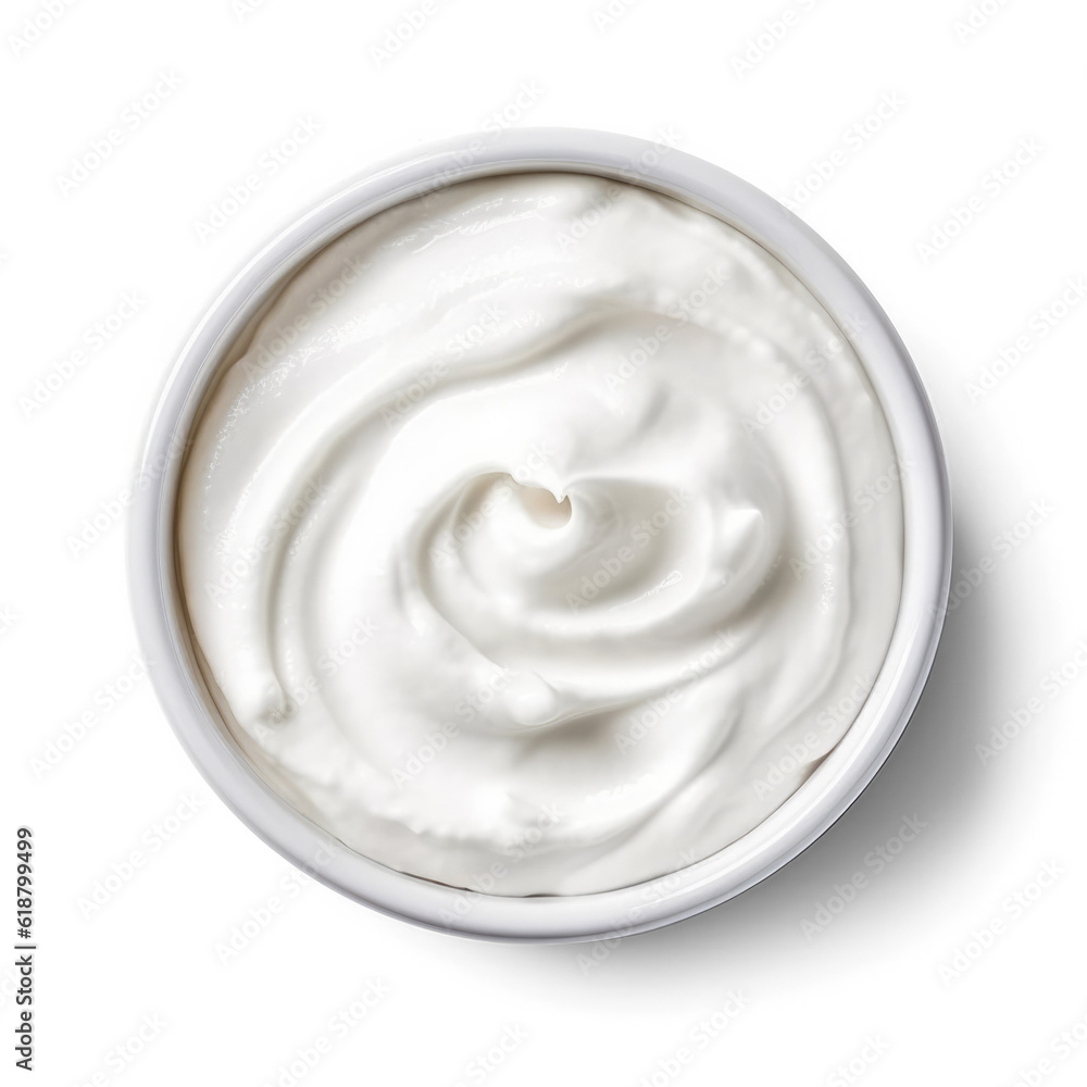 Greek Yogurt, top view in a white bowl, isolated on Transparent Greek Yogurt, top view in a white bowl, isolated on Transparent
