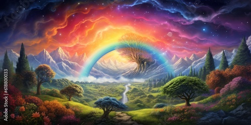 Cosmic Rainbow Embracing an Idyllic Field, Generative AI