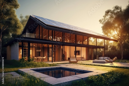 A captivating image of a modern home adorned with solar panels, bathed in sunlight, showcasing the homeowner's conscious choice to embrace renewable energy.