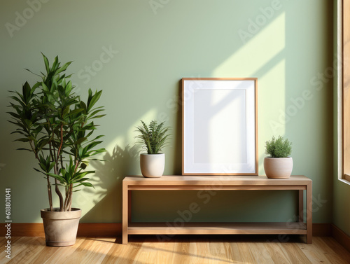 Mock Up poster frame in home Interior Background, Mockups Design 3D, High-quality Mockups, Generative Ai