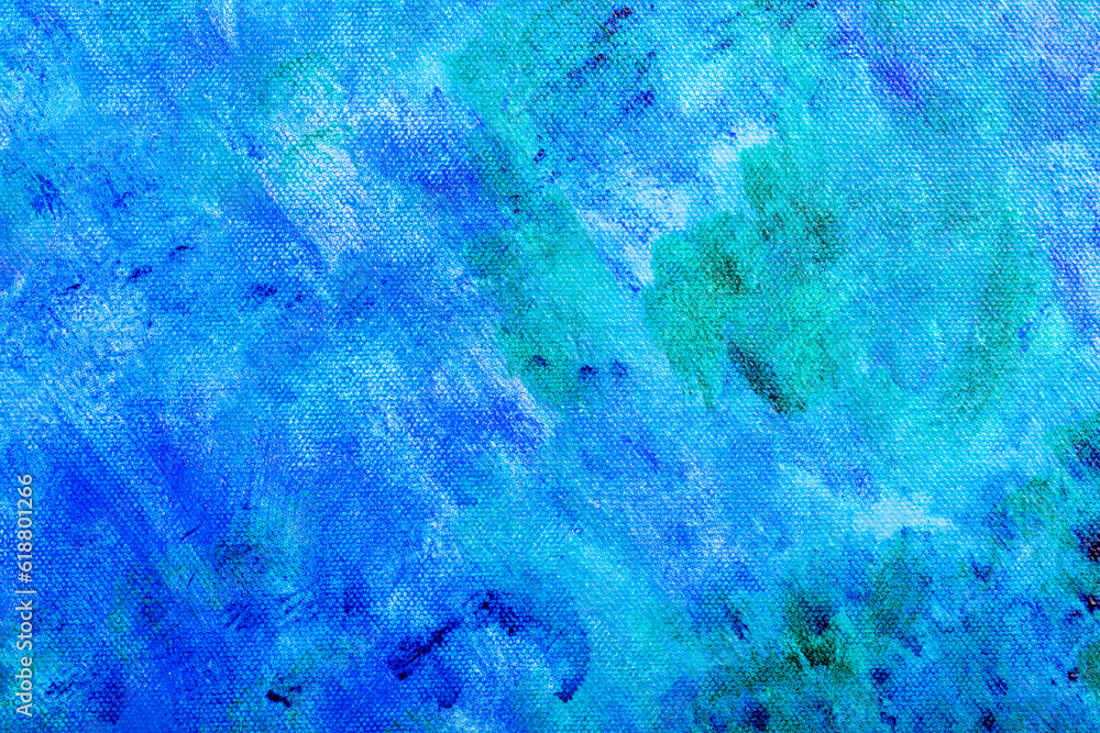 Blue Green Abstract Oil on Canvas - Vibrant Contemporary Art Texture Background