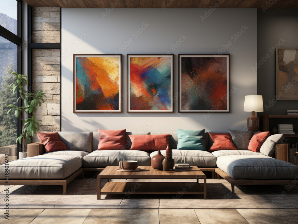 Fototapeta premium Modern home interior background mockup poster wall