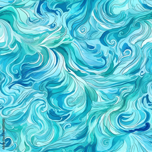 Watercolor Waves Seamless Pattern