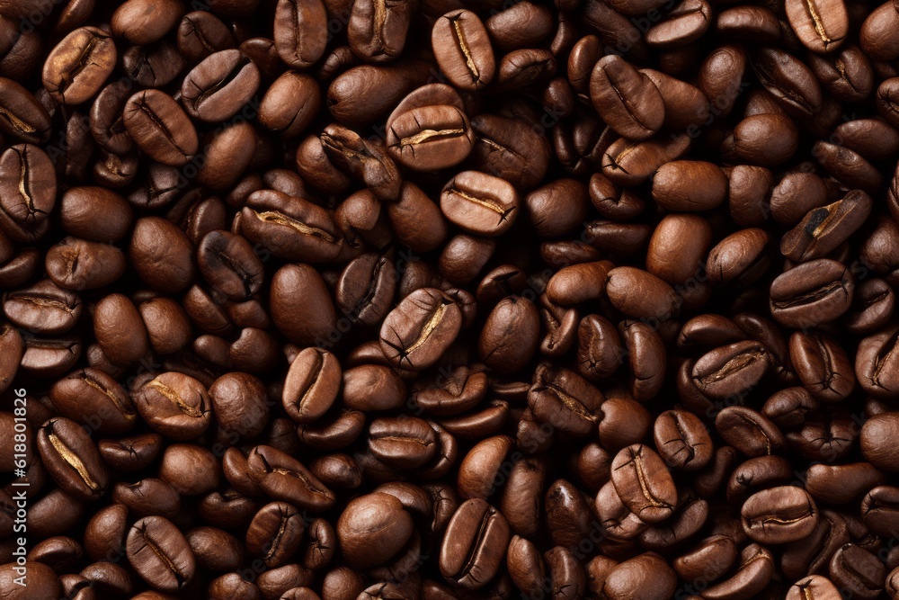 Seamless coffee bean texture and background, tile. Generative AI.