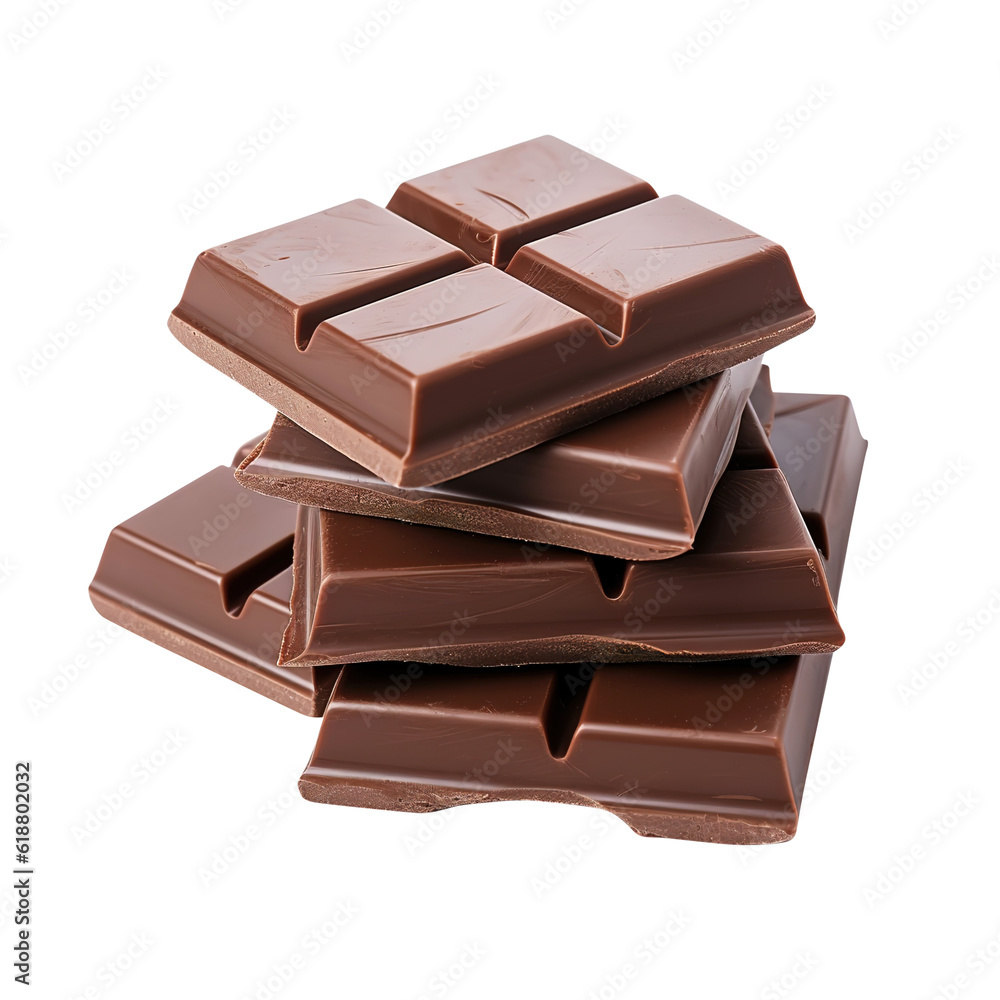 chocolate pieces bar isolated on white created with Generative AI chocolate pieces bar isolated on white created with Generative AI