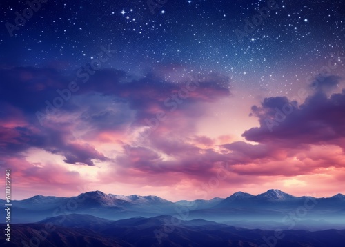 Blue and pink night sky milky way and star on dark background. Universe filled, nebula and galaxy. Generative AI.