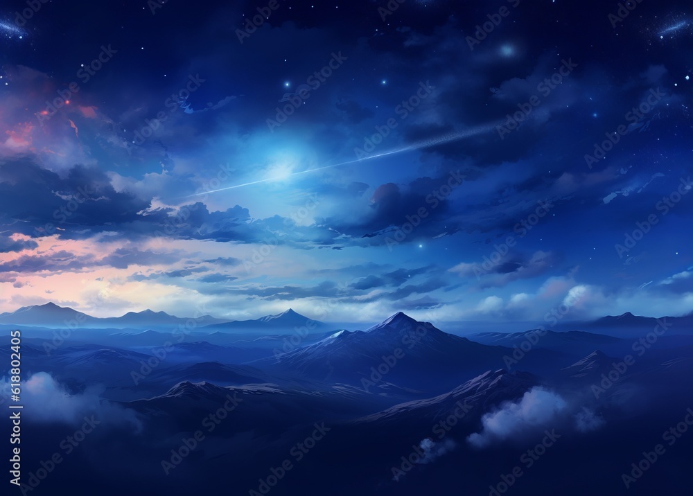 Blue night sky milky way and star on dark background. Universe filled, nebula and galaxy. Generative AI.