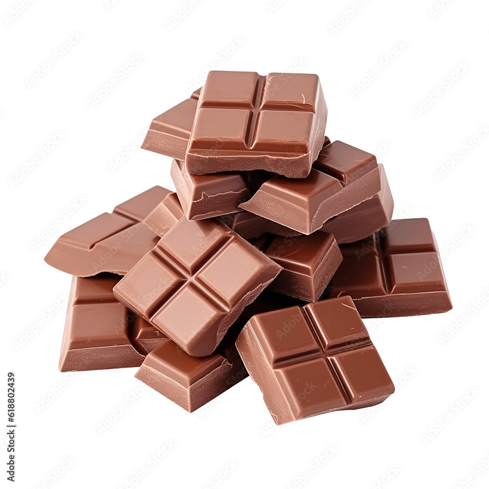 chocolate pieces bar isolated on white created with Generative AI chocolate pieces bar isolated on white created with Generative AI