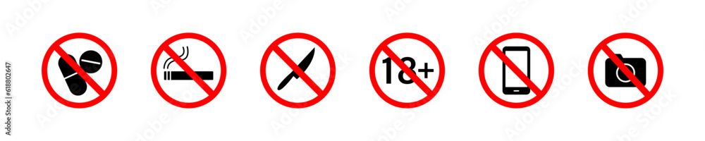 Forbidden or prohibited sign. No sign icon set. Forbid badge collection. EPS 10 Forbidden or prohibited sign. No sign icon set. Forbid badge collection. EPS 10