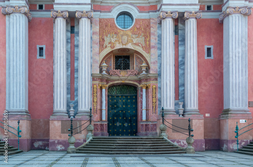 Fototapeta Naklejka Na Ścianę i Meble -  Entrance of Most Holy Virgin Mary, Queen of Poland, Holy Linden sanctuary in Swieta Lipka village, Poland.