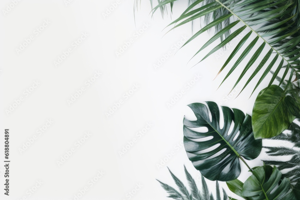 tropical large green leaves on a white background. mockup generative ai.