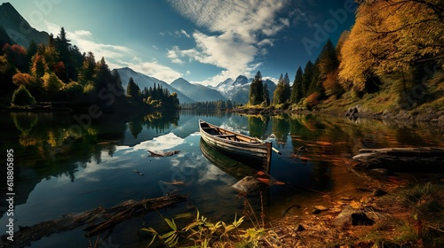 boat on a lake in the mountains