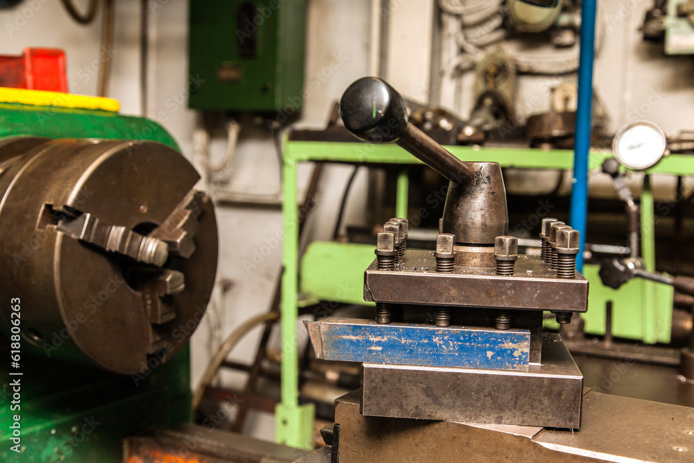 Turning a steel billet on a lathe with a cutter. Turning a steel billet on a lathe with a cutter.