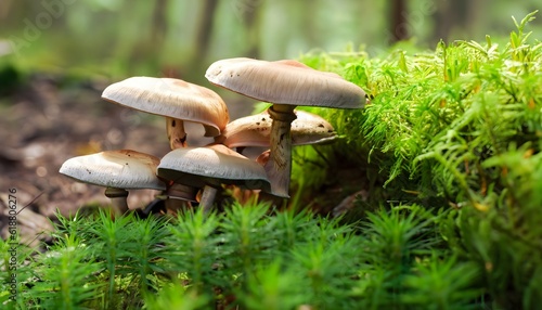 mushrooms in the grass, mushrooms in the forest, autumn, wallpaper, background ai generated, generated ai © saleem