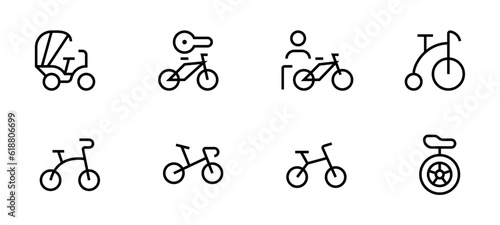 bicycle icon, rickshaw, bmx, touring, dirt, female bike, vector illustration. linear Editable Stroke. Line, Solid, Flat Line, thin style and Suitable for Web Page, Mobile App, UI, UX design. photo