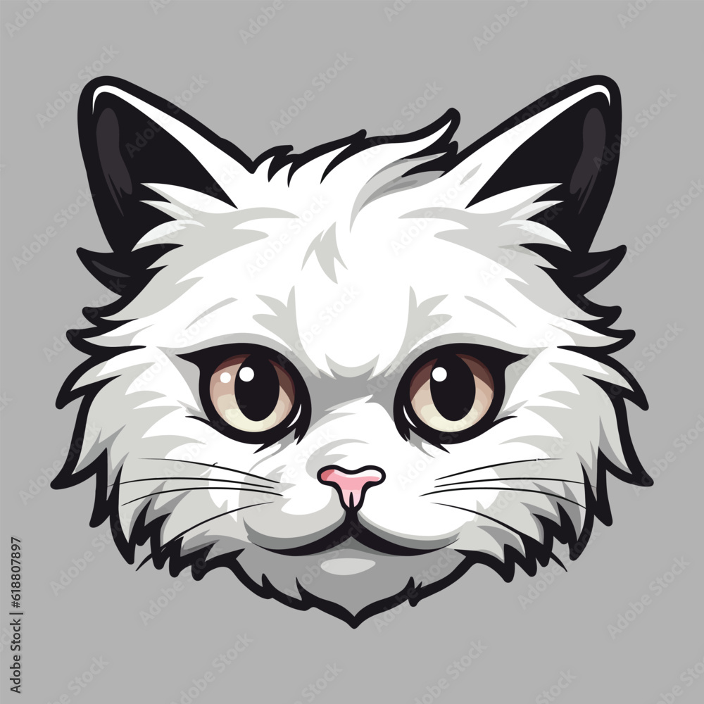 White cat head logo cartoon face
