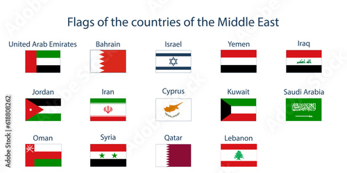 Flags of the countries of the world. Flags of the countries of the Middle East. Geography, atlas, world, travel photo