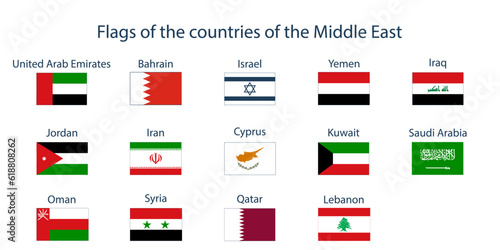 Flags of the countries of the world. Flags of the countries of the Middle East. Geography, atlas, world, travel
