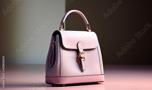 A beautiful women's handbag, featuring a trendy and smooth design in striking pink color. Created with Generative AI technology