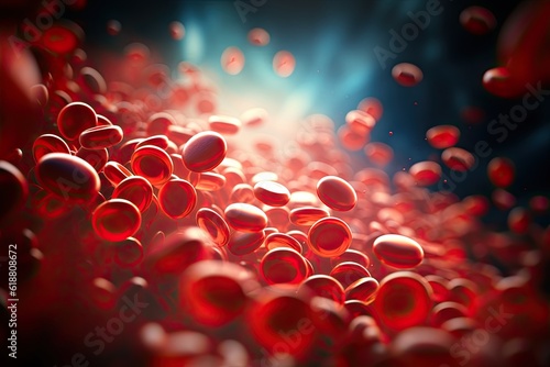 Human red blood cells in vein. Red blood cells medical design. Medical science background. Generative AI