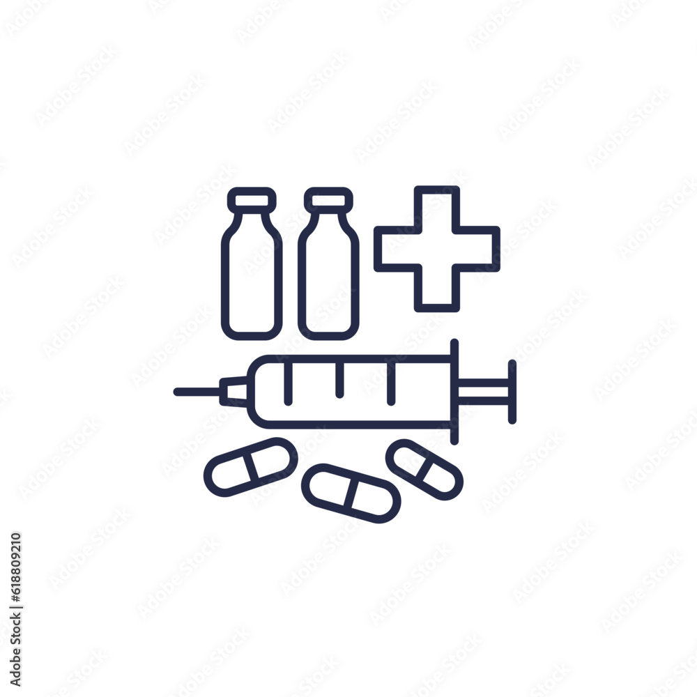 drugs and medication line icon on white drugs and medication line icon on white
