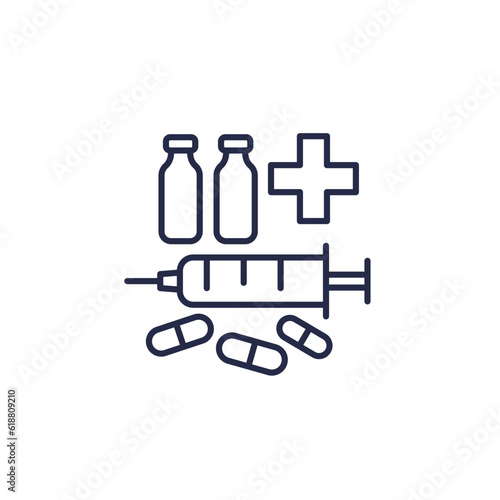 drugs and medication line icon on white