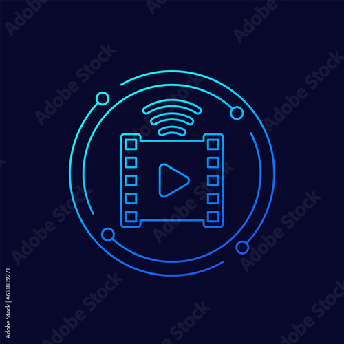Video streaming icon with film strip, linear design