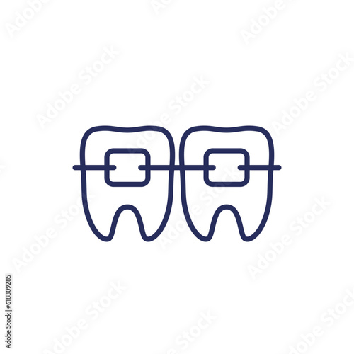 braces icon with teeth, line vector