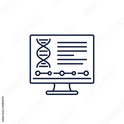 bioinformatics line icon with dna and computer