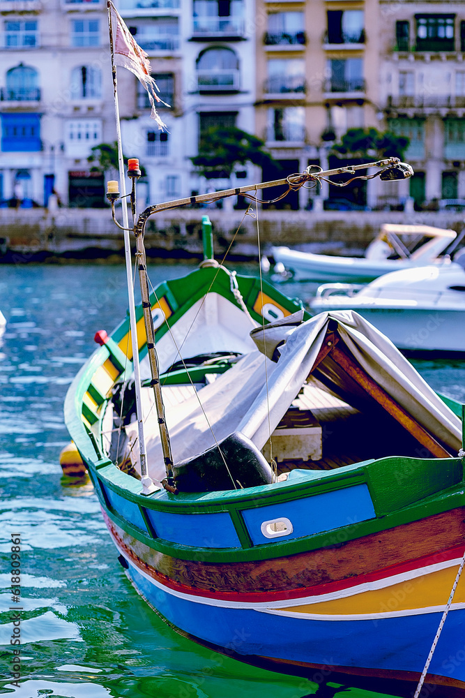 Obraz premium Mediterranean traditional colorful boats luzzu. In Malta.