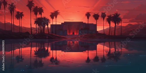 sunset over the oasis